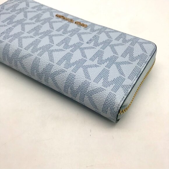 Michael Kors Jet Set Signature Baby Blue Coated Canvas Continental Wallet - Picture 6 of 10